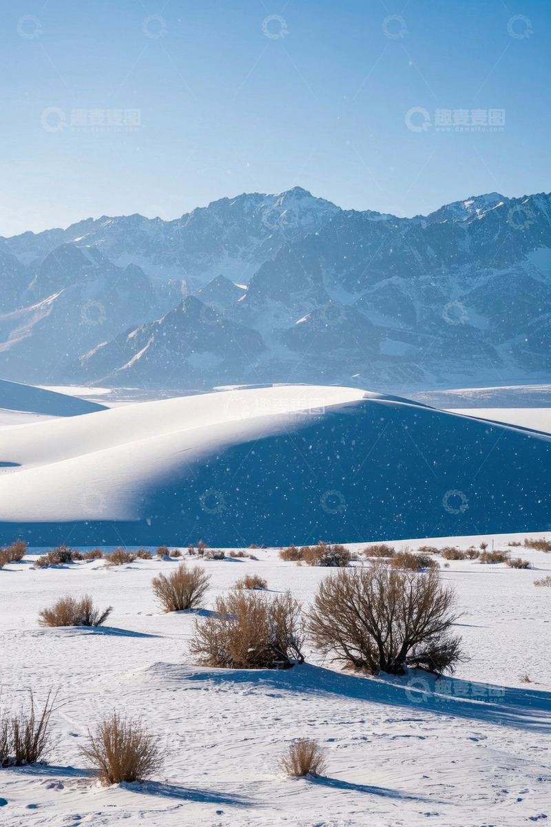 高清大图下载【趣麦麦图】雪山下的雪地沙漠景观