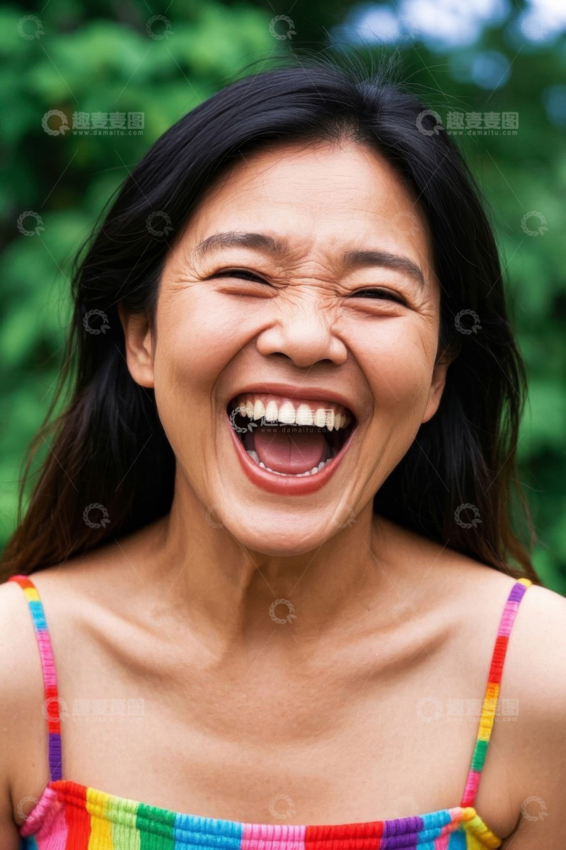 高清大图下载【趣麦麦图】快乐的亚洲女子户外大笑写真