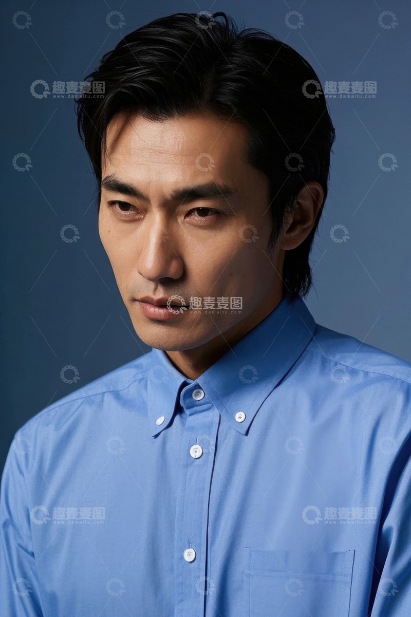 高清大图下载【趣麦麦图】蓝色衬衫男人肖像写真