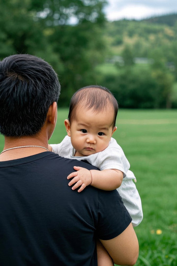 父亲怀抱婴儿户外写真