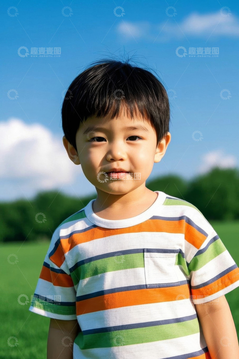 高清大图下载【趣麦麦图】阳光下笑容灿烂的可爱男孩
