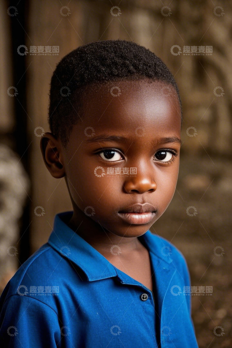 高清大图下载【趣麦麦图】非洲男孩肖像认真凝视