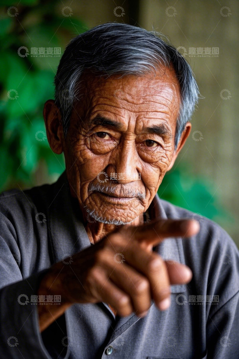 高清大图下载【趣麦麦图】年迈男子凝视前方指引方向