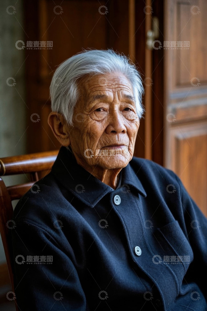高清大图下载【趣麦麦图】一位慈祥年迈的老人肖像