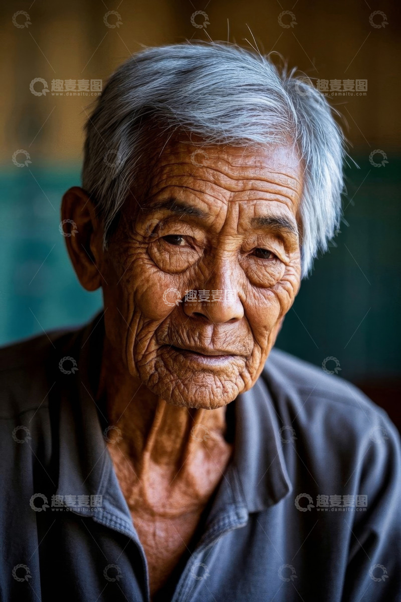 高清大图下载【趣麦麦图】一位饱经风霜的老人肖像