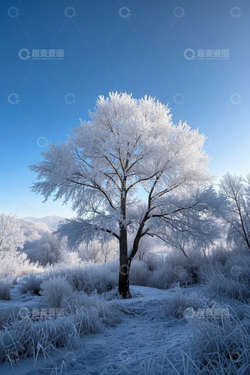 高清大图下载【趣麦麦图】冬日雪景中银装素裹的树木