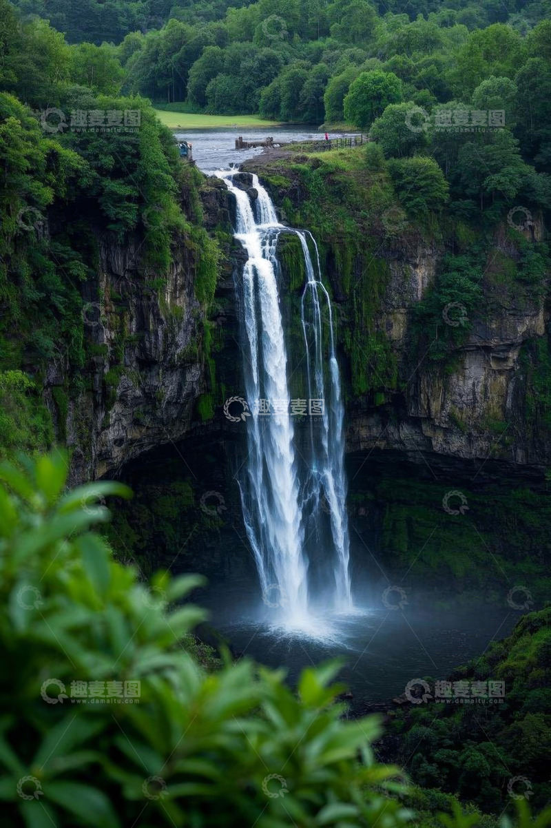 高清大图下载【趣麦麦图】森林中的壮观瀑布景观