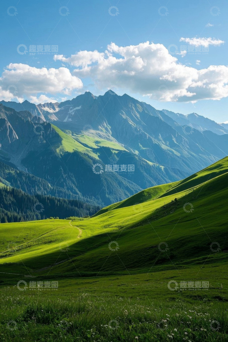 高清大图下载【趣麦麦图】青山绿草蓝天白云自然风光