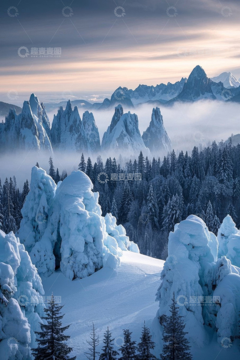 高清大图下载【趣麦麦图】雪山森林冬日自然景观