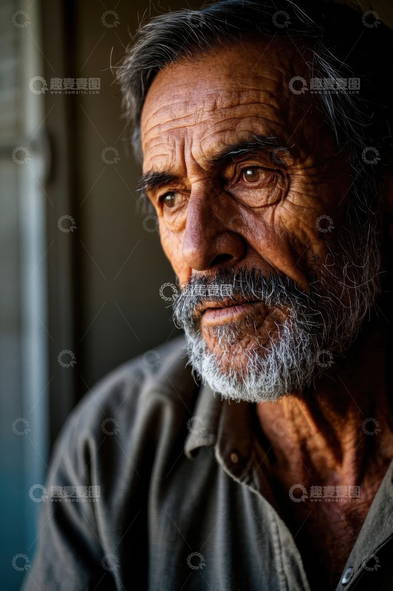 高清大图下载【趣麦麦图】一位饱经风霜的老年男子肖像