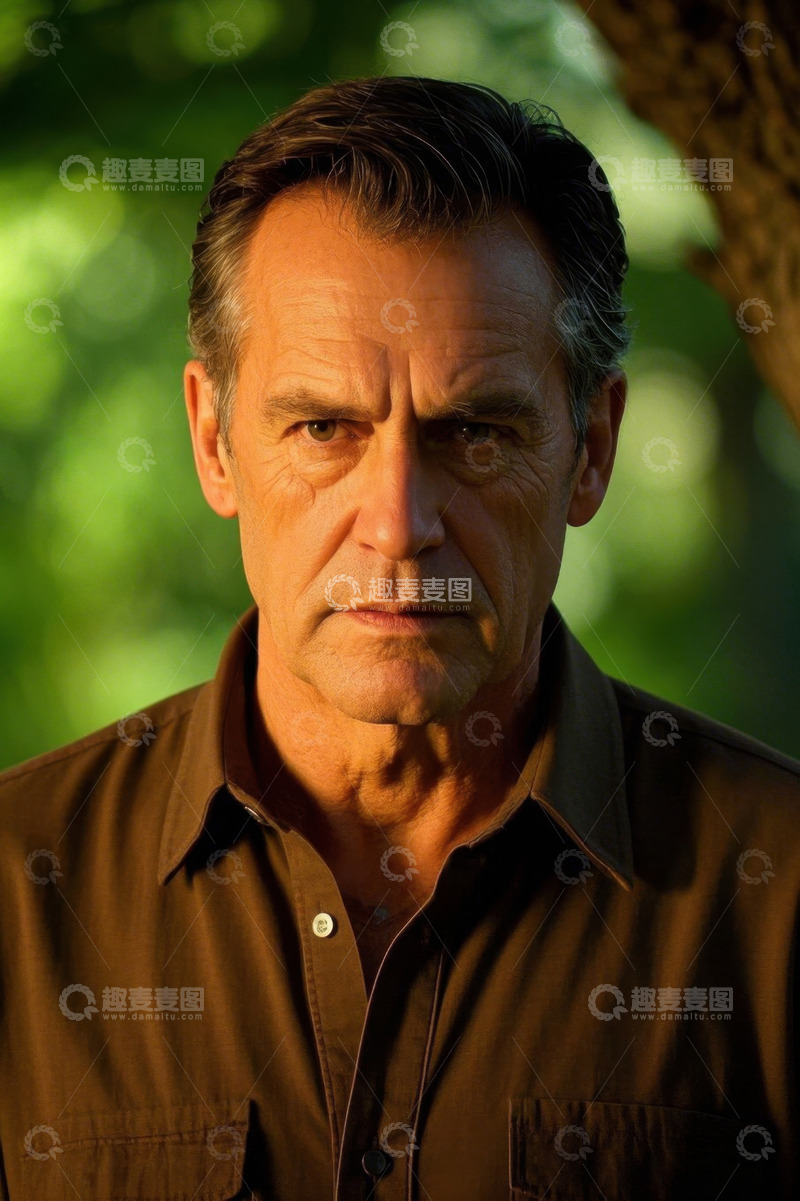 高清大图下载【趣麦麦图】中年男子户外肖像照深沉眼神