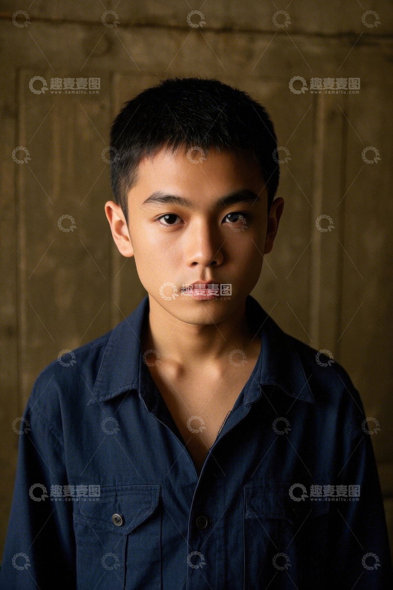 高清大图下载【趣麦麦图】青年男子深色衬衫肖像照