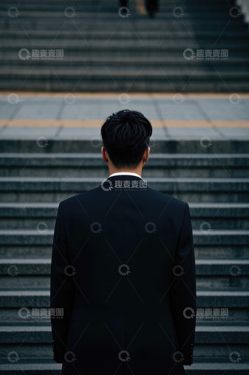 高清大图下载【趣麦麦图】西装男子背影伫立阶梯