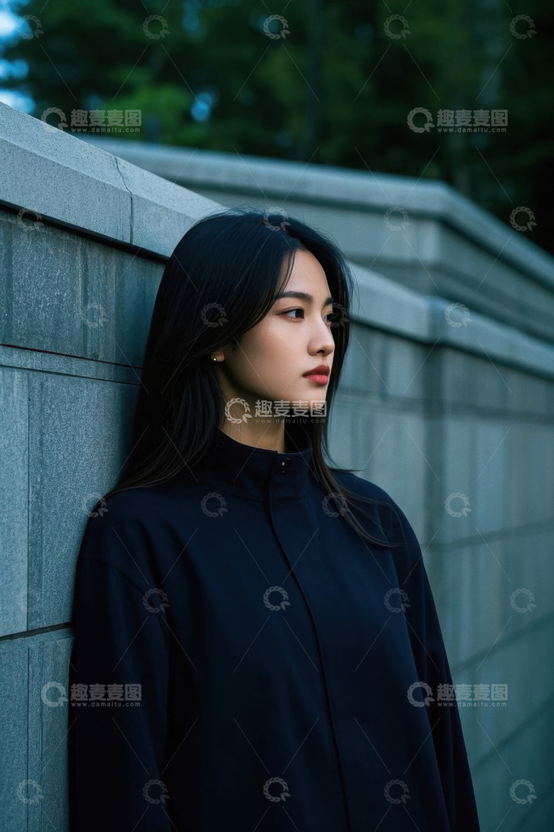 高清大图下载【趣麦麦图】女子侧身凝视远方景色