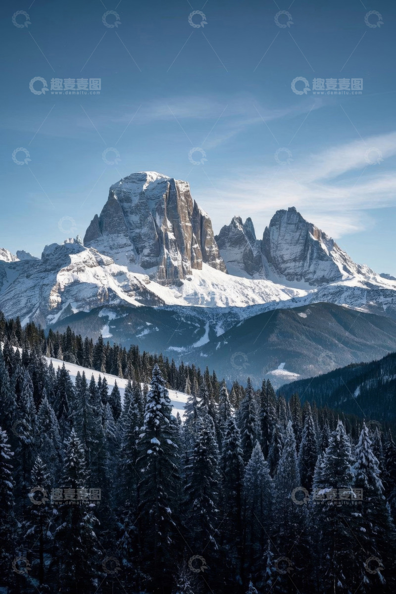 高清大图下载【趣麦麦图】雪山森林自然风光全景