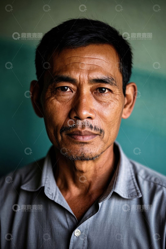 亚洲中年男子肖像特写照片