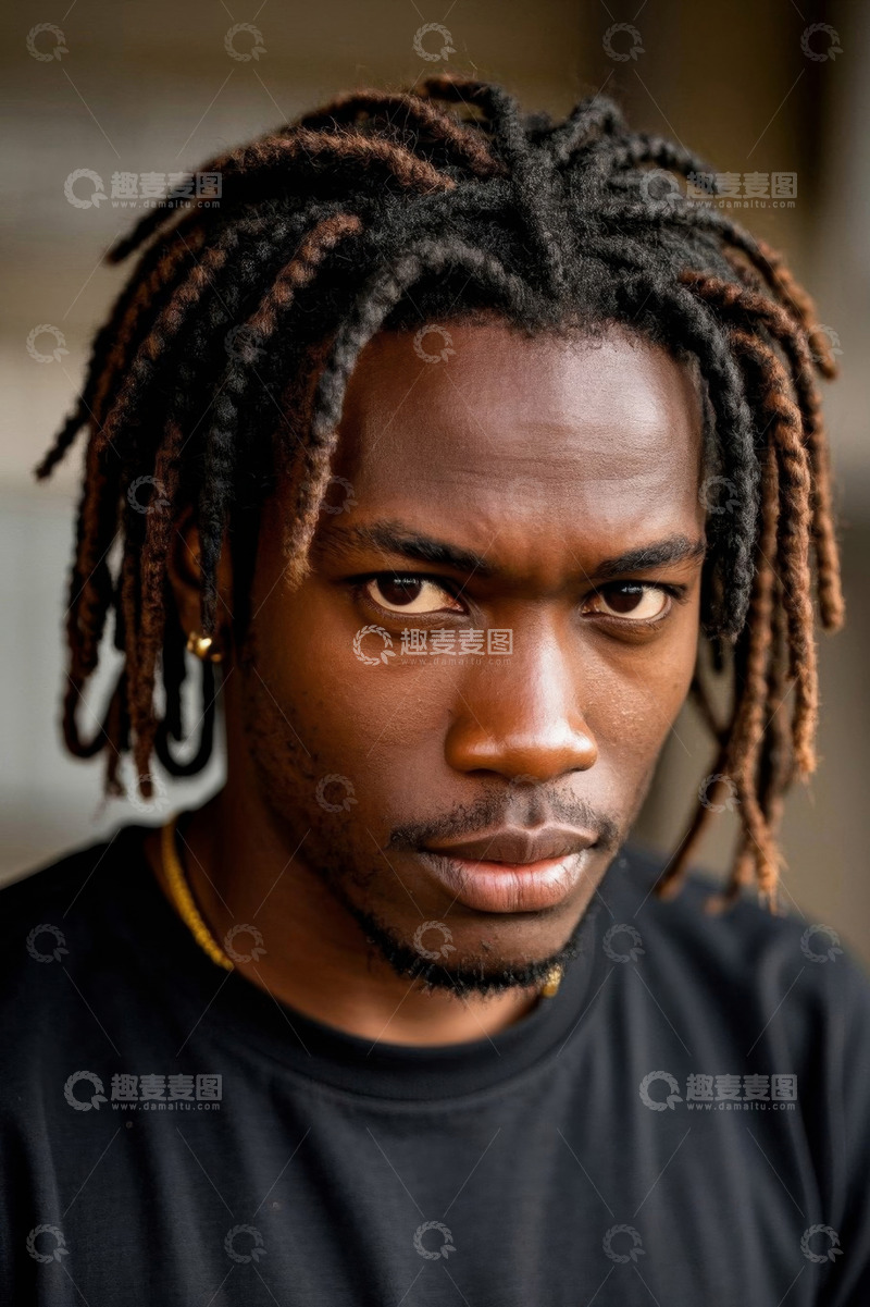高清大图下载【趣麦麦图】黑人男子肖像,眼神坚定