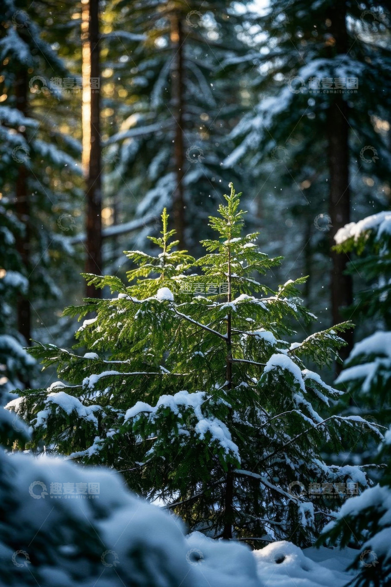 高清大图下载【趣麦麦图】积雪覆盖的森林树木景象