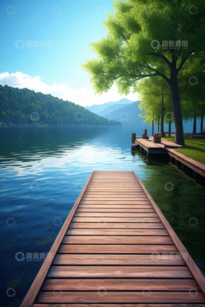 高清大图下载【趣麦麦图】湖边木栈道自然风光