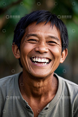 笑容灿烂的亚洲中年男子户外肖像