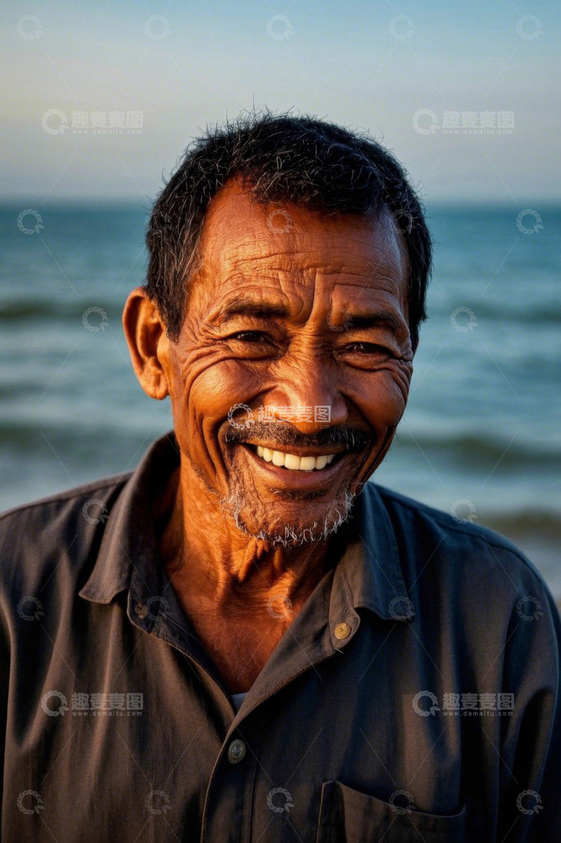 高清大图下载【趣麦麦图】海边微笑的老年男子肖像