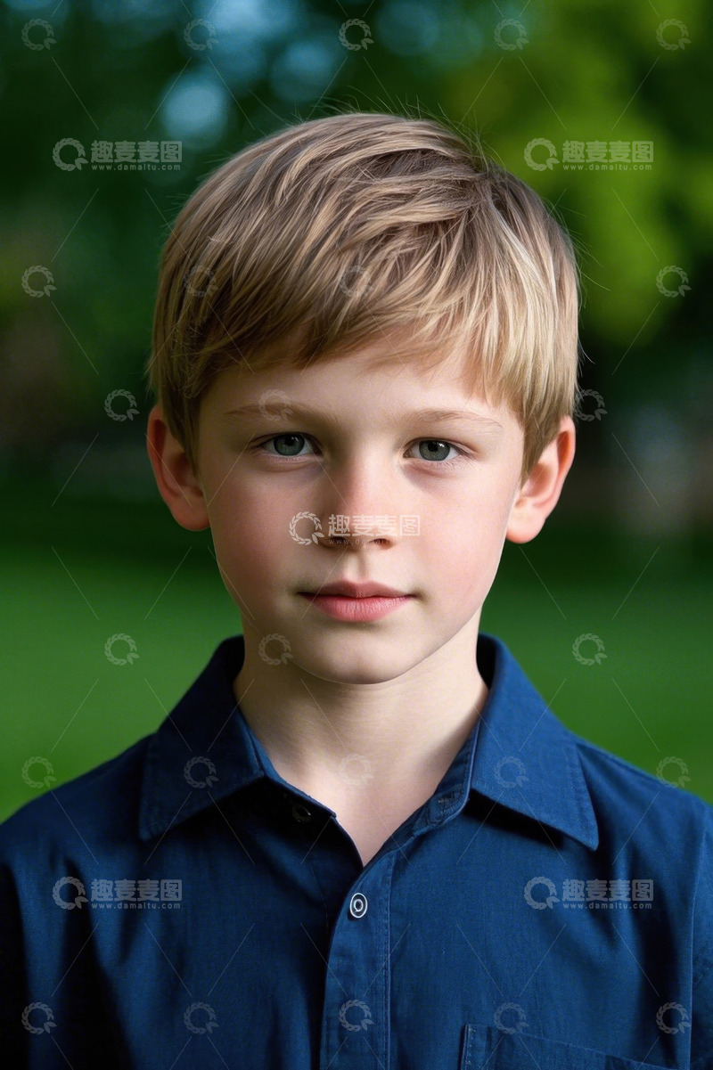 高清大图下载【趣麦麦图】男孩肖像照片绿叶背景
