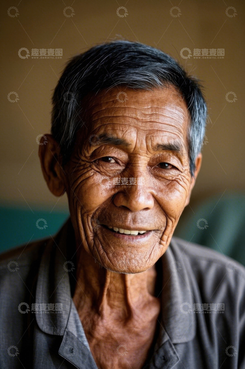 高清大图下载【趣麦麦图】一位慈祥微笑的老年男子肖像
