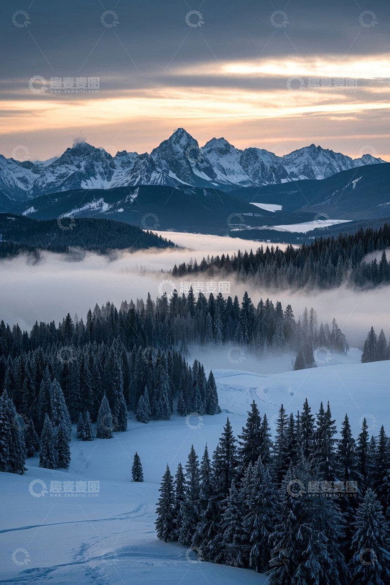 高清大图下载【趣麦麦图】雪山森林冬日自然景观