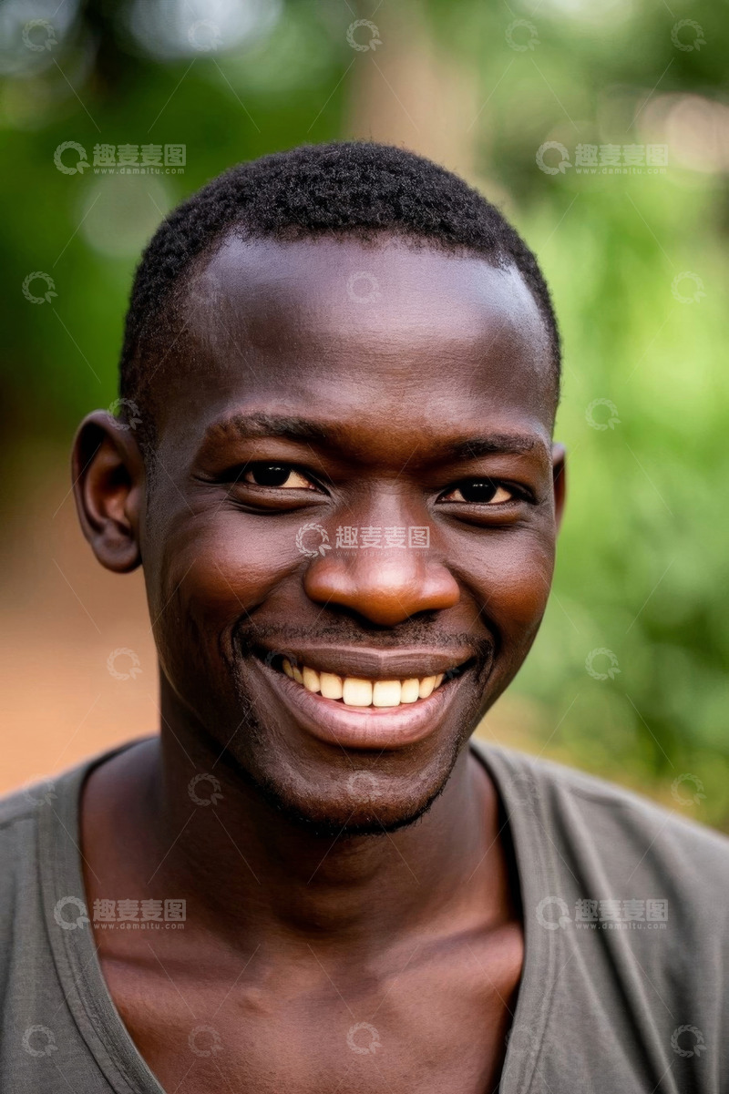 高清大图下载【趣麦麦图】微笑的非洲年轻男子户外肖像