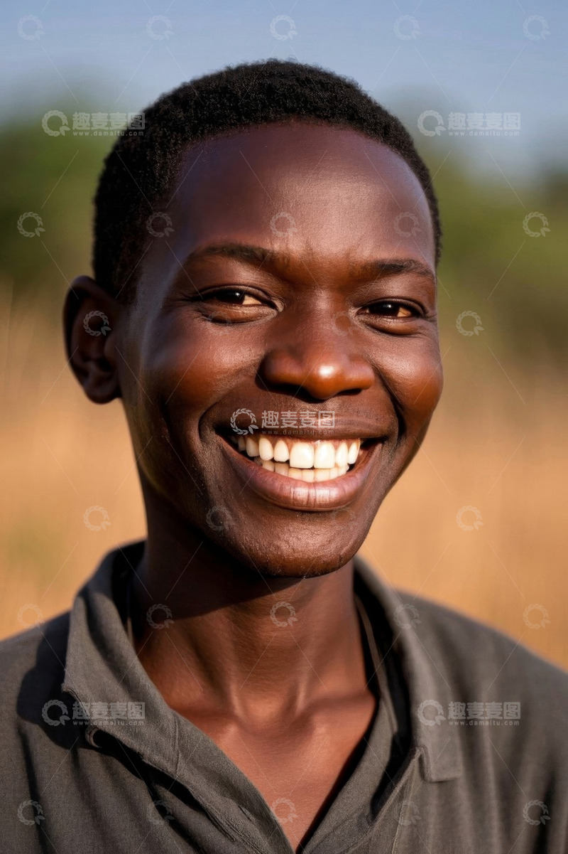 高清大图下载【趣麦麦图】非洲阳光下微笑的青年男子