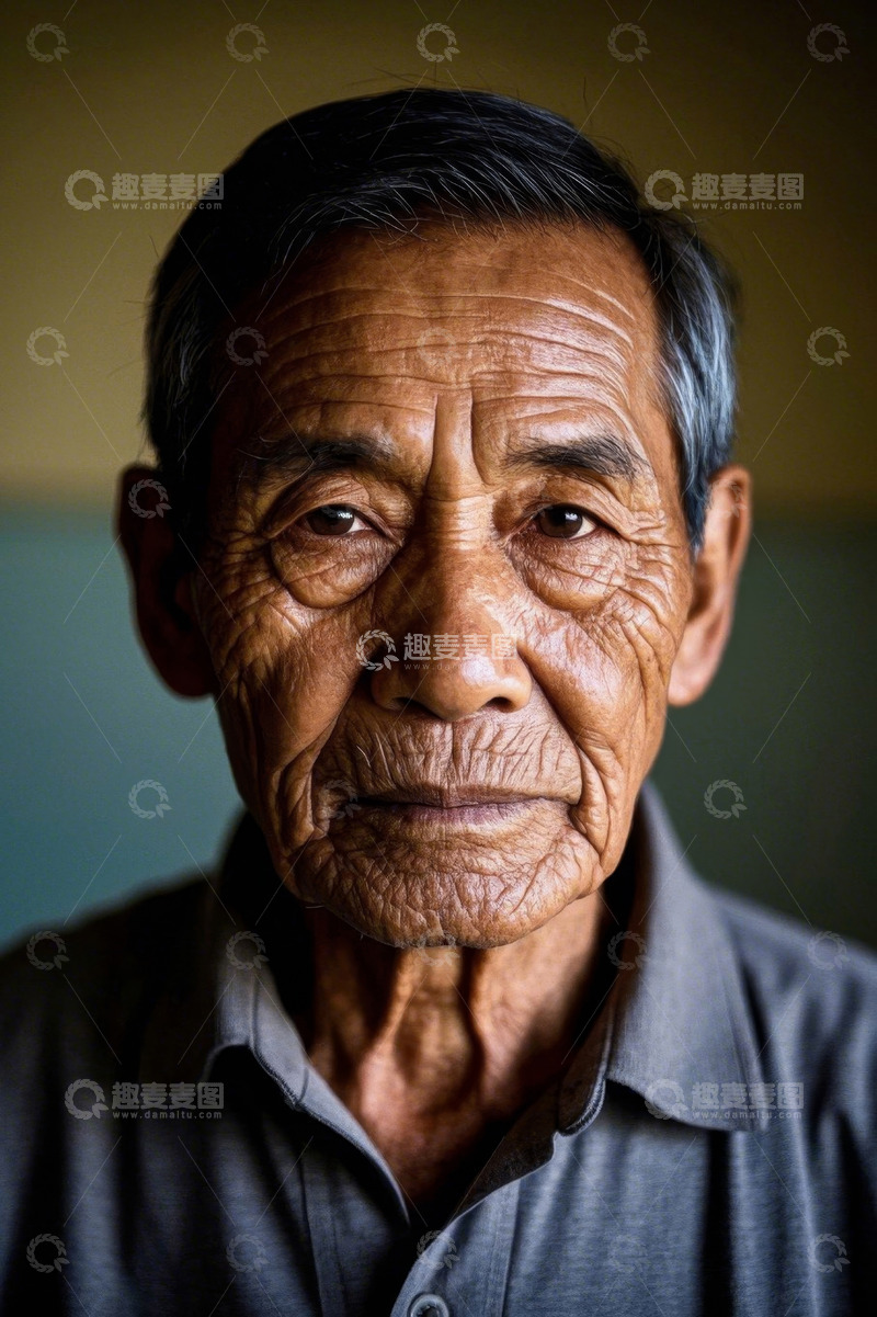 高清大图下载【趣麦麦图】一位饱经风霜的老人肖像