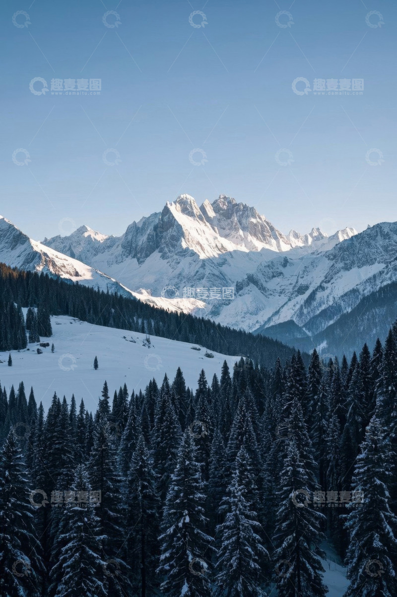 高清大图下载【趣麦麦图】雪山森林冬日自然景观