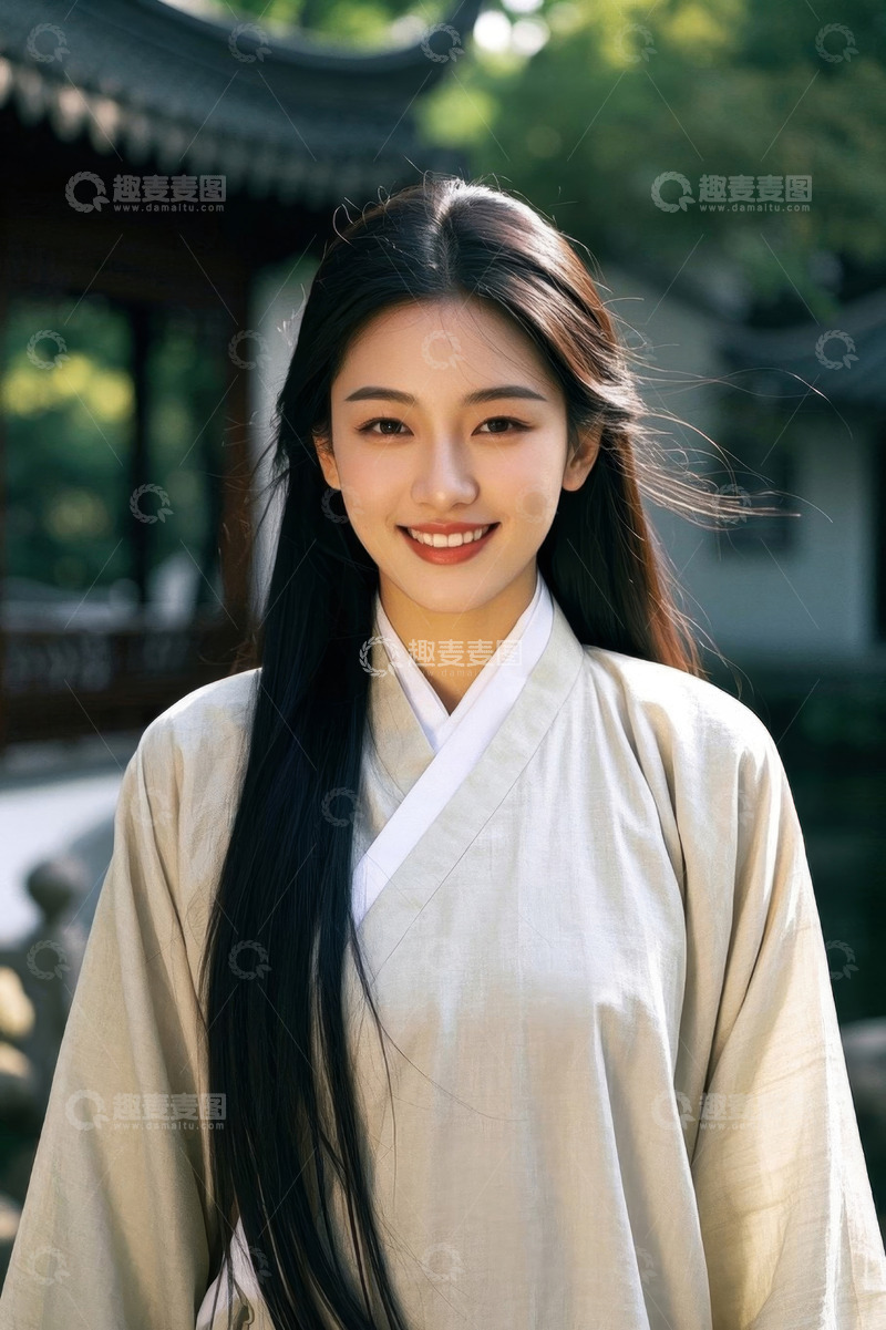 高清大图下载【趣麦麦图】古装女子园林写照温婉动人