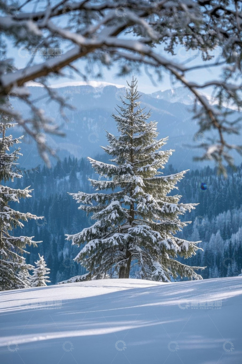 高清大图下载【趣麦麦图】雪覆山林与远山景致