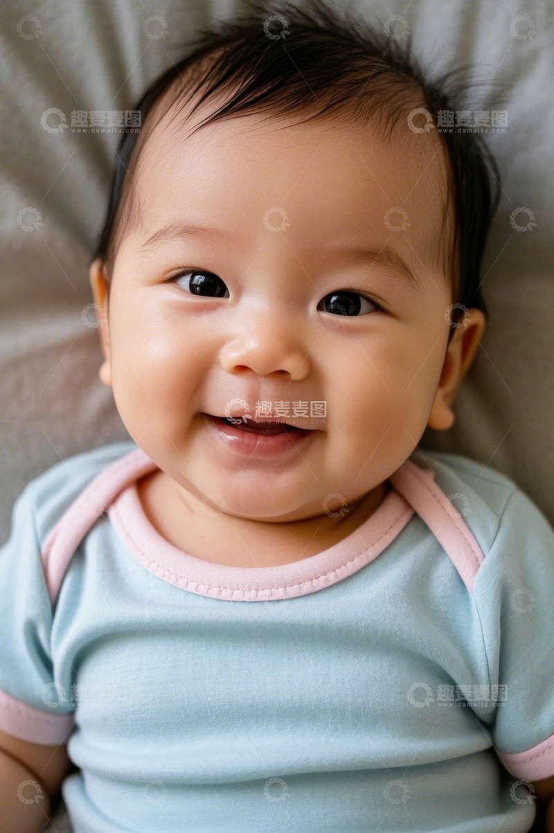 高清大图下载【趣麦麦图】可爱婴儿甜美笑容特写