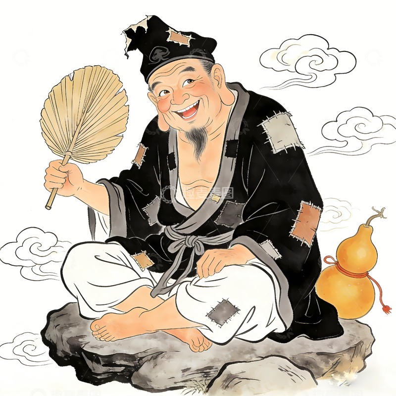 高清大图下载【趣麦麦图】拿着扇子的济公和尚