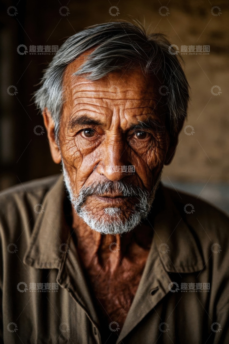 高清大图下载【趣麦麦图】一位饱经风霜的老年人的肖像