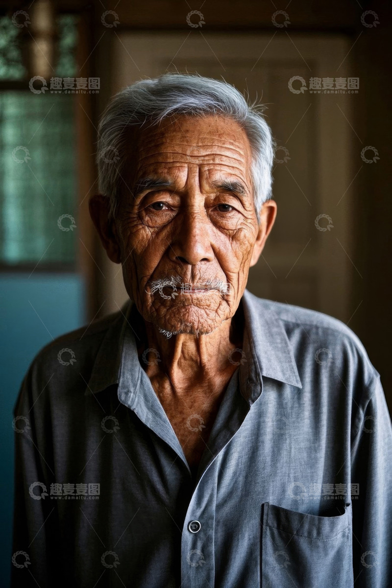 高清大图下载【趣麦麦图】一位饱经风霜的老人肖像