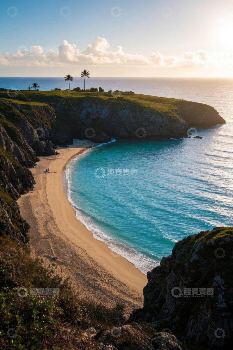 高清大图下载【趣麦麦图】海边悬崖下的沙滩风光