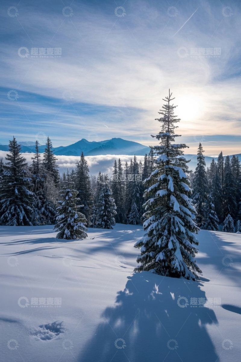 高清大图下载【趣麦麦图】雪后山林与远山景观