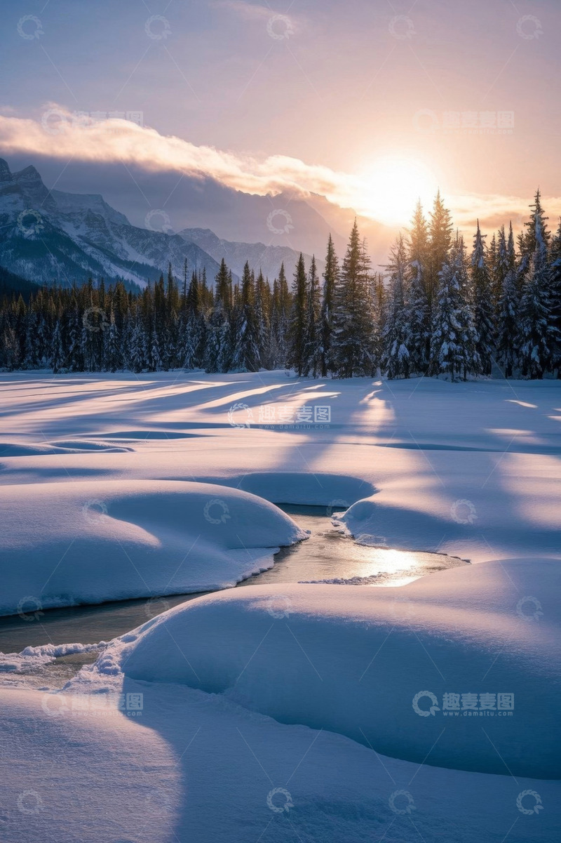 高清大图下载【趣麦麦图】冬日雪山森林雪景自然风光