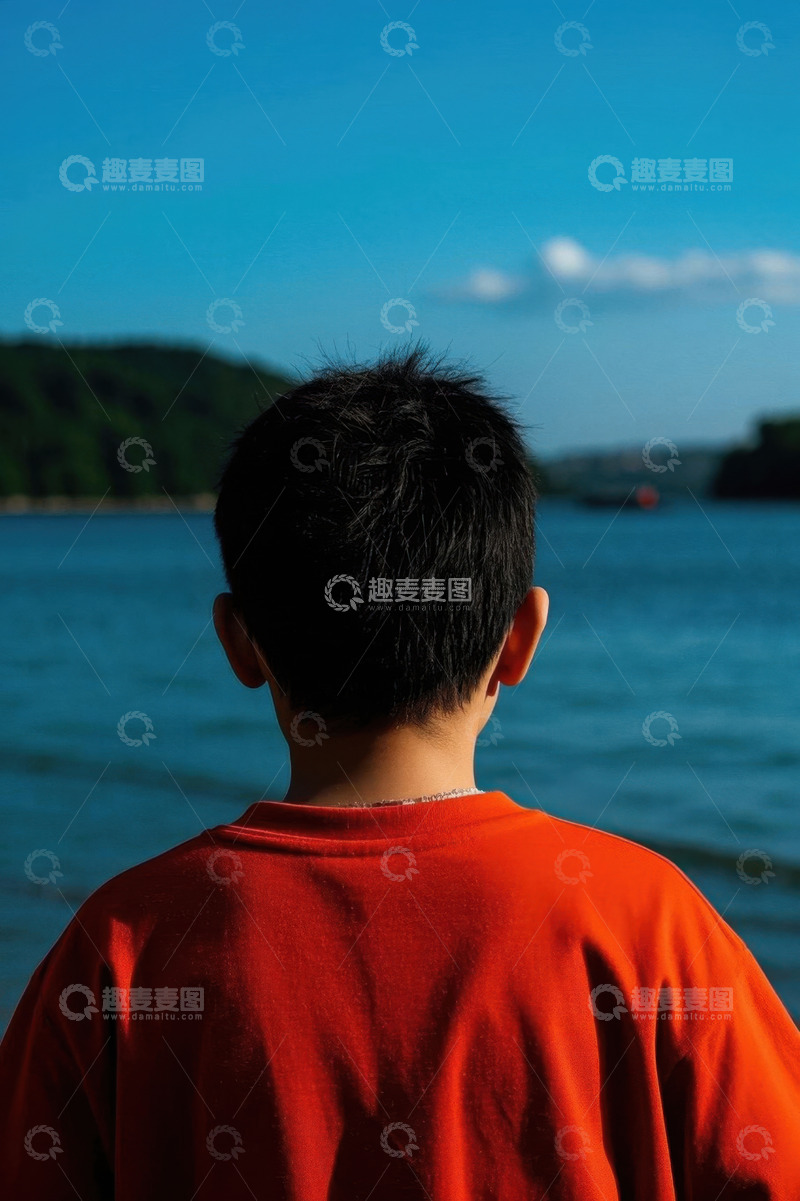 高清大图下载【趣麦麦图】男孩背影看海景