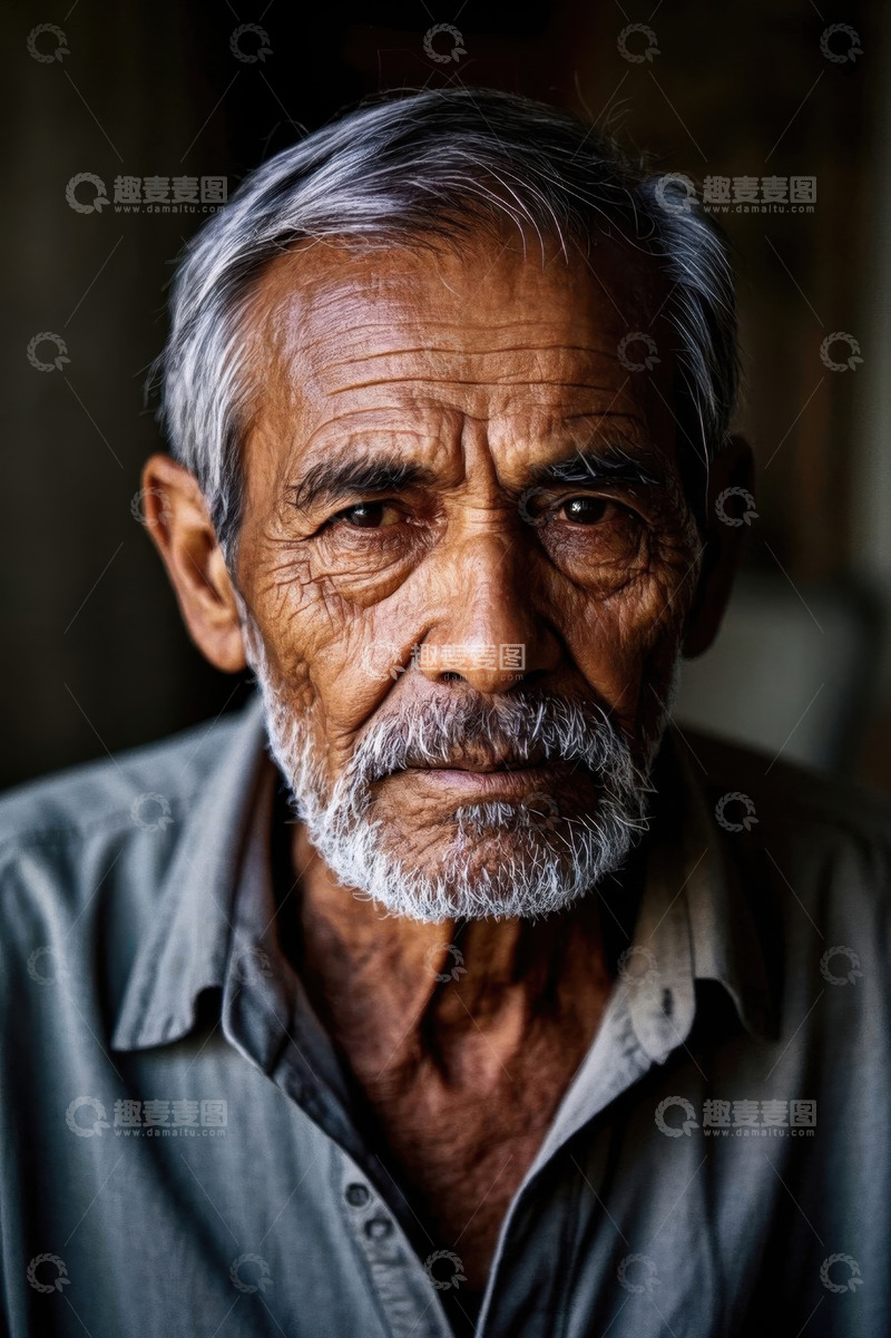高清大图下载【趣麦麦图】饱经风霜的老年男子肖像