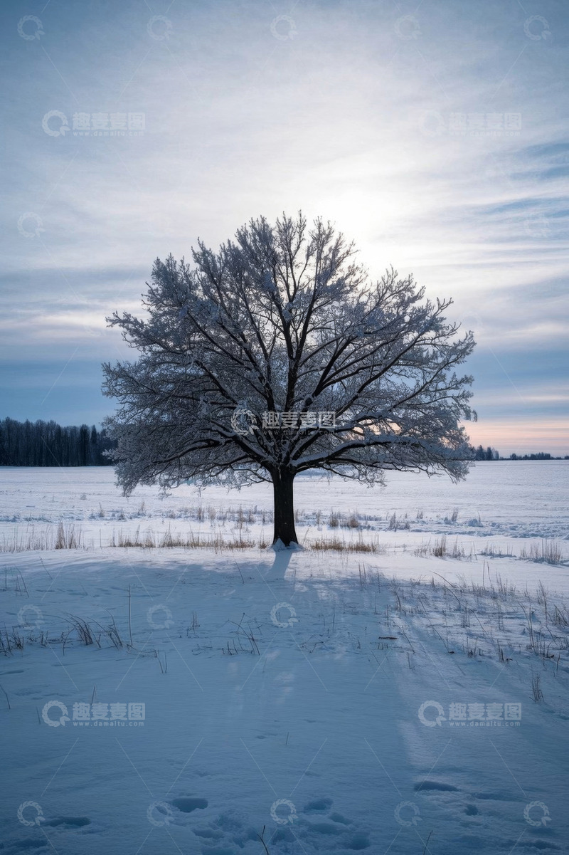 高清大图下载【趣麦麦图】雪地上孤立的树木景观