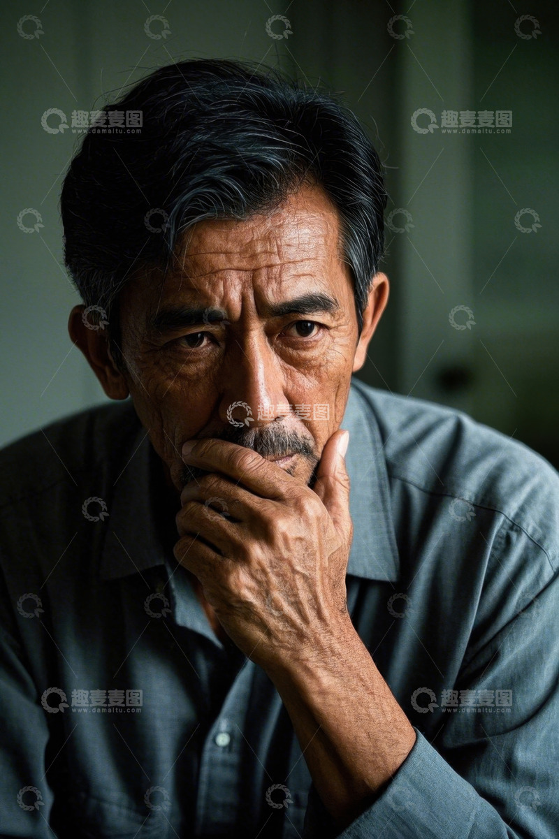 高清大图下载【趣麦麦图】忧郁的老人沉思凝望