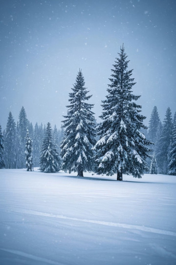冬日雪景中的雪松树林