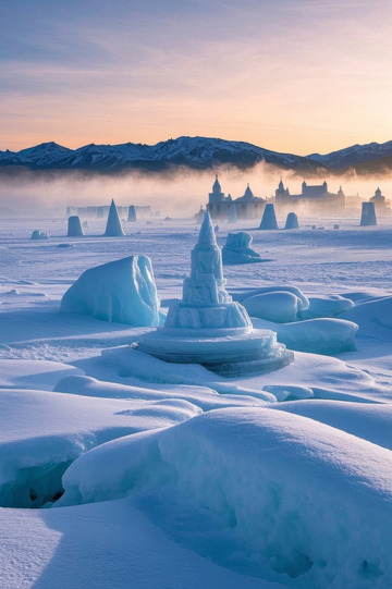 冰雪覆盖之地的冰雕景观
