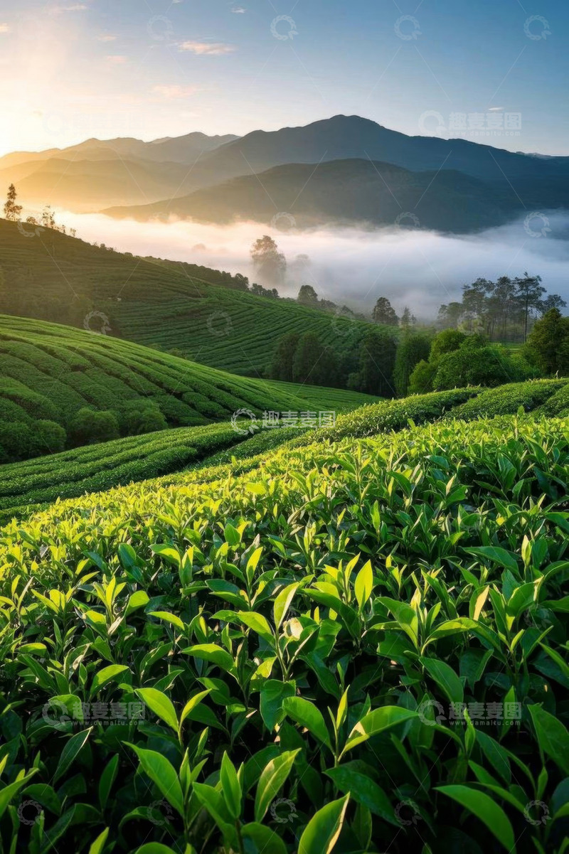 高清大图下载【趣麦麦图】山间茶园晨景