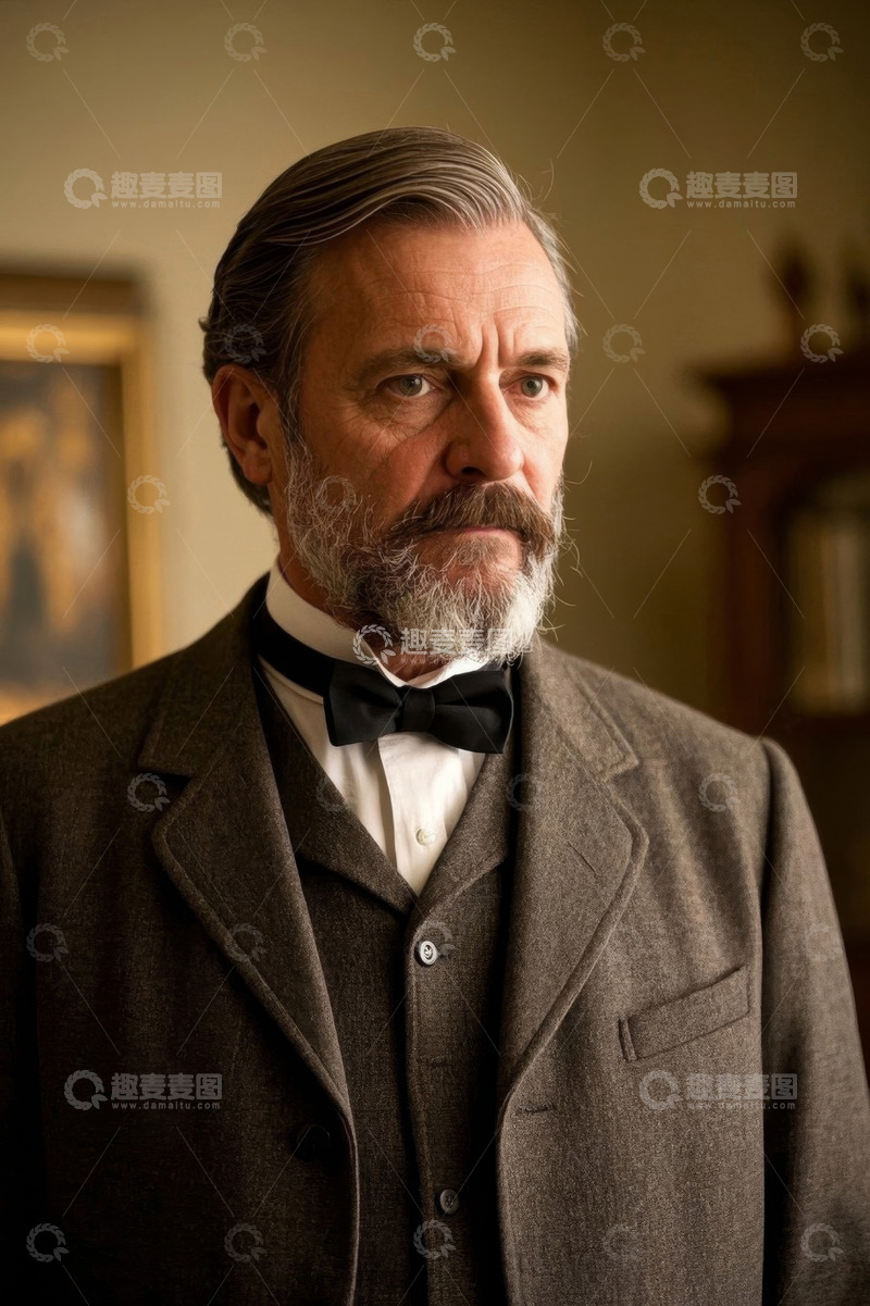 高清大图下载【趣麦麦图】一位身穿复古西装的年长男子肖像