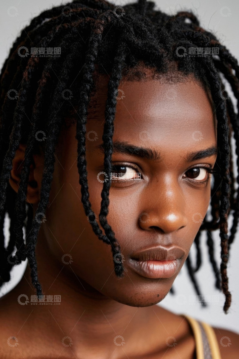 高清大图下载【趣麦麦图】黑人女性肖像辫子发型特写